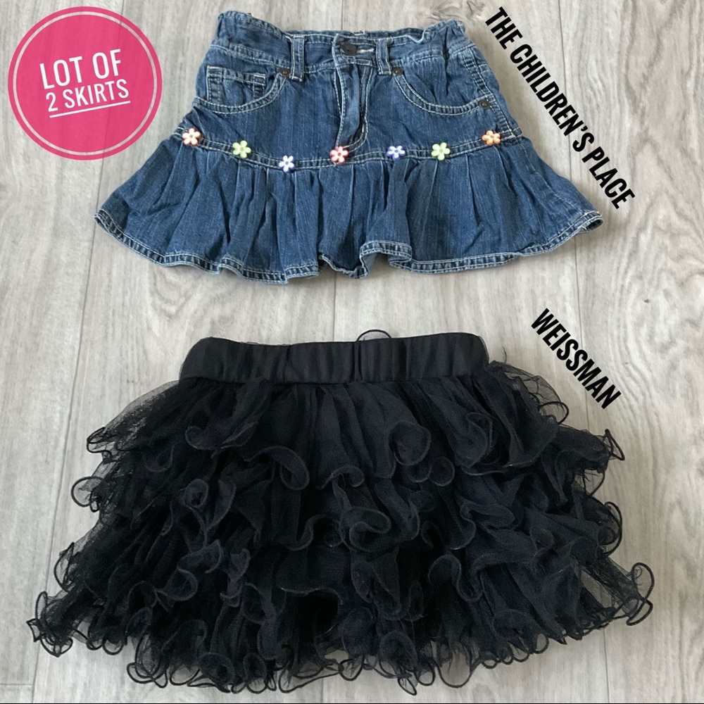 Lot of 2 Weissman Tutu, The Children’s Place Denim Skort, 3T with flower buttons